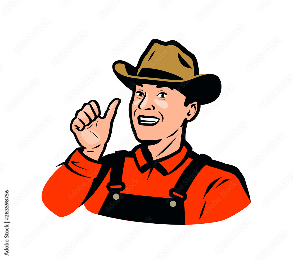 Funny farmer. Farm, agriculture, farming logo or label. Vector illustration Funny farmer. Farm, agriculture, farming logo or label. Vector illustration