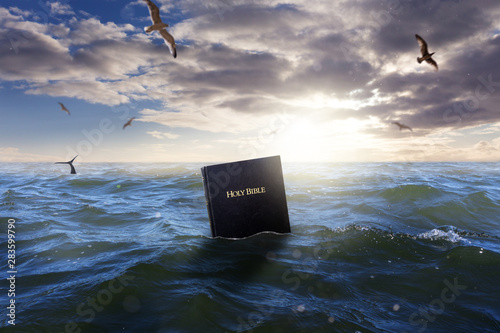 Canvas Print Holy Bible swimming in the ocean