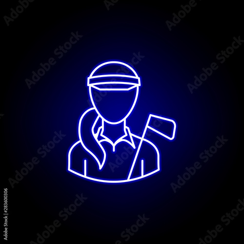 avatar golfer line icon in blue neon style. Signs and symbols can be used for web logo mobile app UI UX