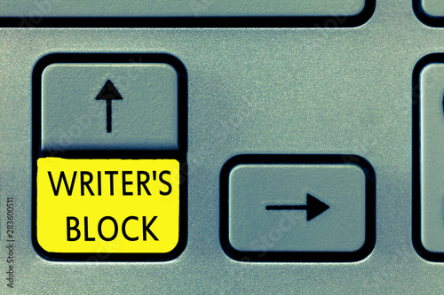 Writing note showing Writer s is Block. Business photo showcasing Condition of being unable to think of what to write. photo