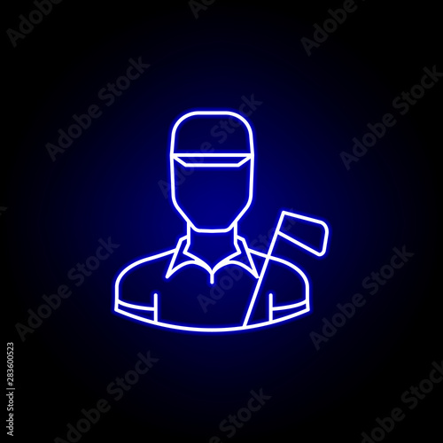 avatar golfer line icon in blue neon style. Signs and symbols can be used for web logo mobile app UI UX