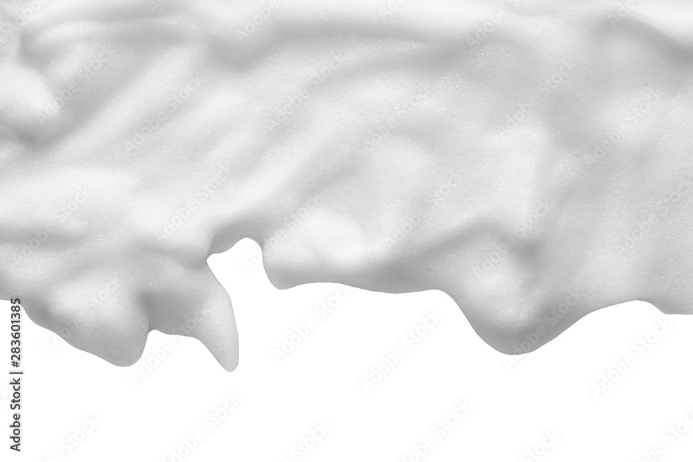 White cleanser foam texture isolated on white background. Cosmetic mousse, soap, shampoo suds - obrazy, fototapety, plakaty 