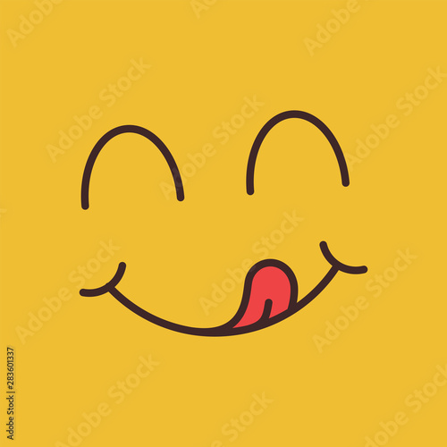Yummy face smile delicious icon logo. Yummy tongue emoji tasty or hungry mouth smile. Сartoon line emoticon