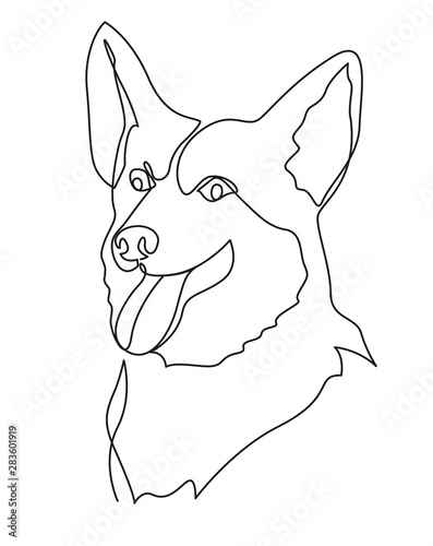 Continuous one line drawing Welsh Corgi Pembroke. Single line minimalistic contour illustration.