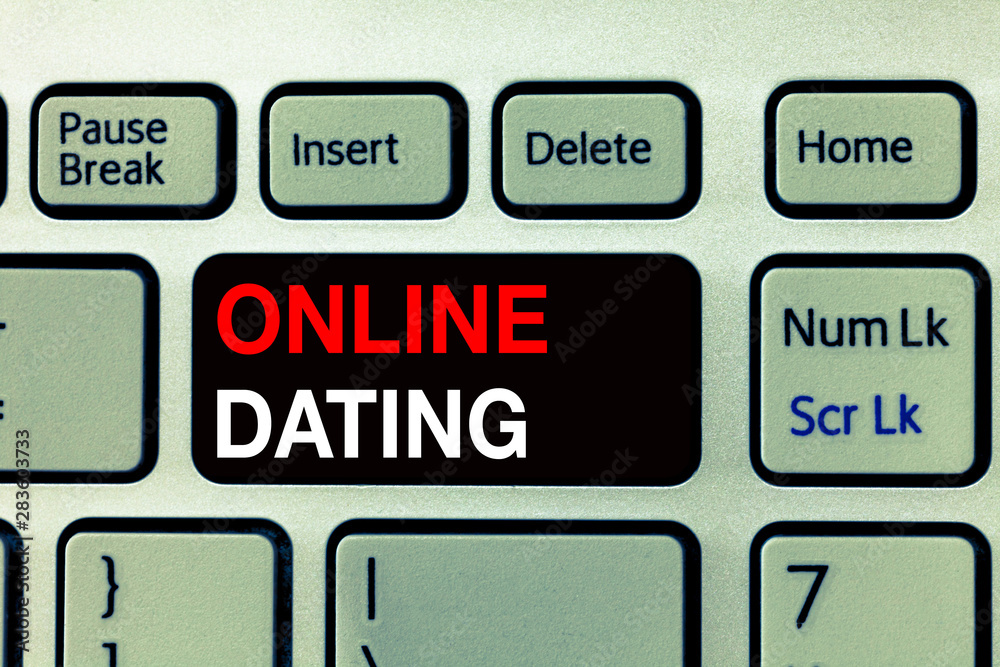 Fototapeta premium Conceptual hand writing showing Online Dating. Business photo text Searching Matching Relationships eDating Video Chatting.