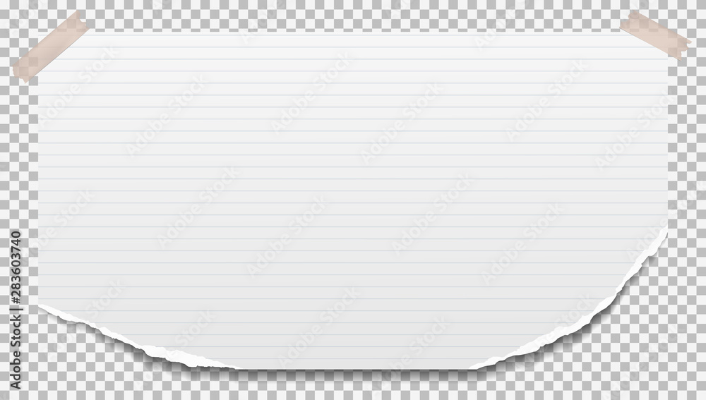 White ripped lined notebook, copybook paper sheet are on grey squared background. Vector illustration White ripped lined notebook, copybook paper sheet are on grey squared background. Vector illustration