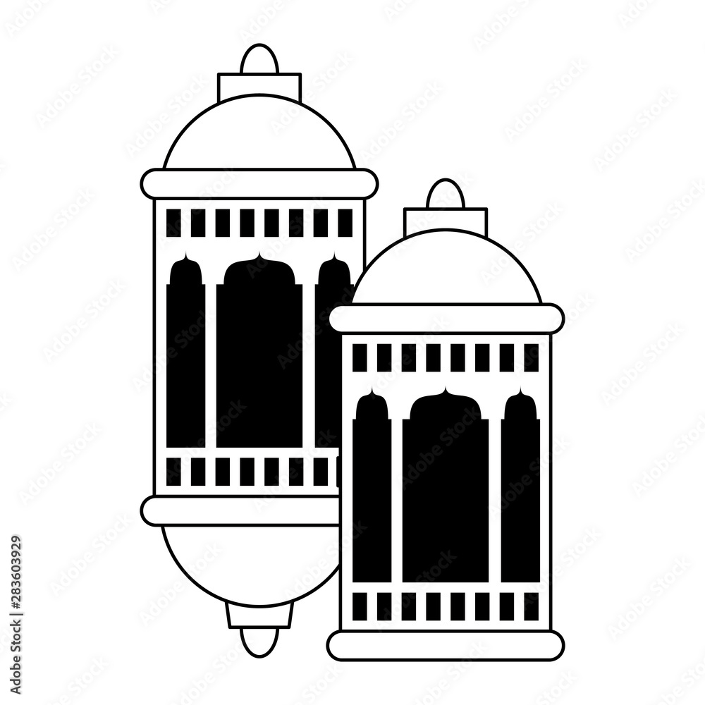 lanterns decoration festival lamps cartoon in black and white