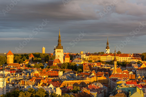 View of well preserved Tallinn old town in the morning