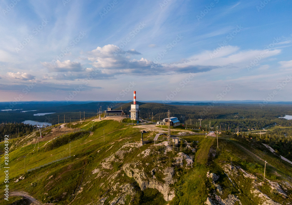 Aerial view of Ruka Ski Resort in Finland during summer time