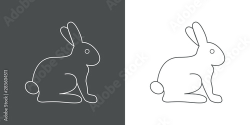 Icono plano lineal conejo en gris y blanco