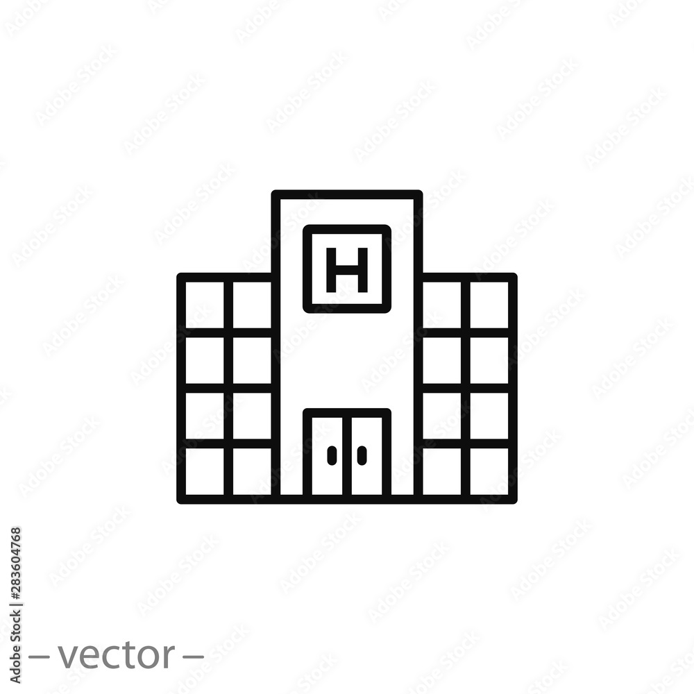 hospital icon, medical building, health thin line symbol on white background - editable stroke vector illustration eps 10