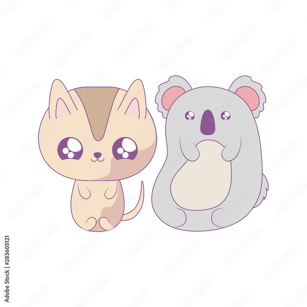 cute koala with cat baby animals kawaii style cute koala with cat baby animals kawaii style