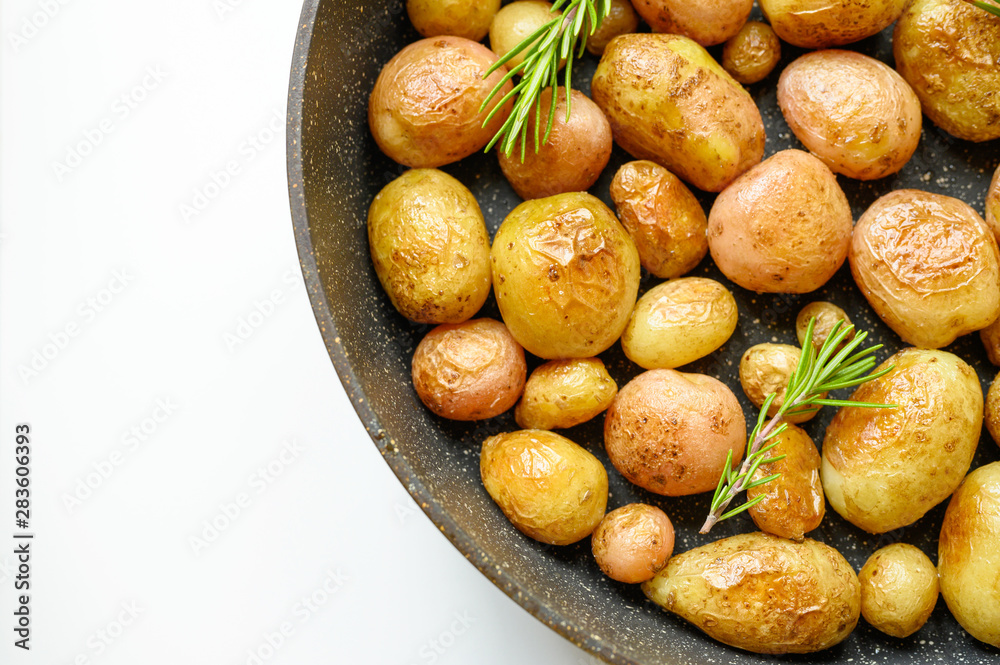 Golden roasted potatoes in the skin