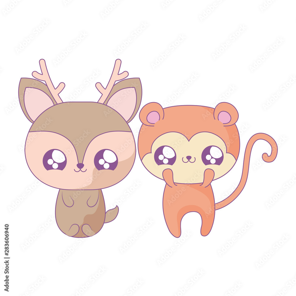 Fototapeta premium cute monkey with reindeer baby animals kawaii style