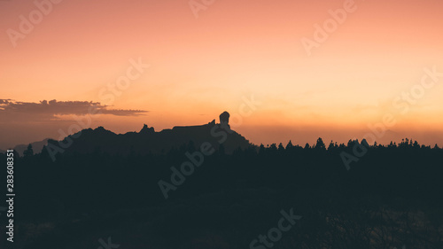Sunset in Gran canaria. Roque nublo and Teide together.