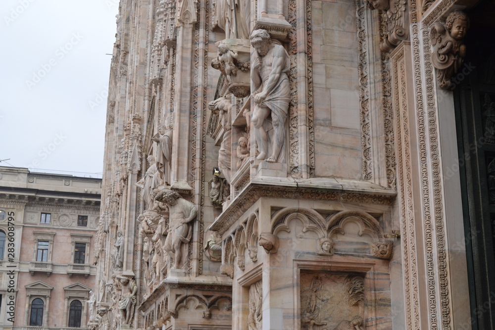 Architectural elements of the Milan Cathedral.