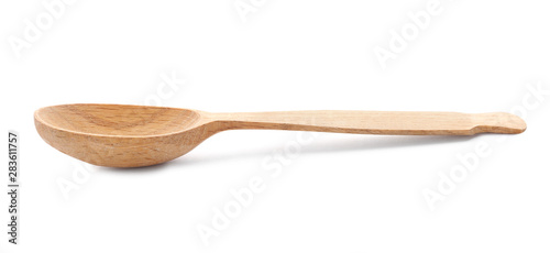 New clean wooden spoon isolated on white