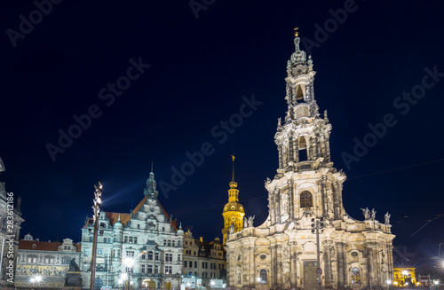 Square with Cathedral of the Holy Trinity (Katholische Hofkirche) in Dresden, Germany