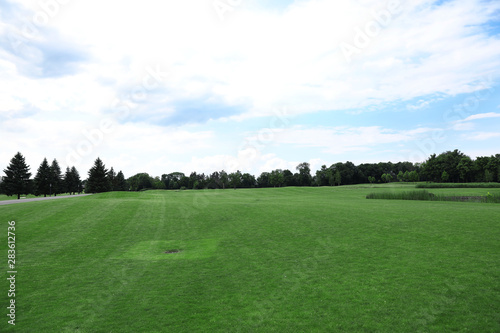 Fototapeta Naklejka Na Ścianę i Meble -  Beautiful view of golf course with green grass