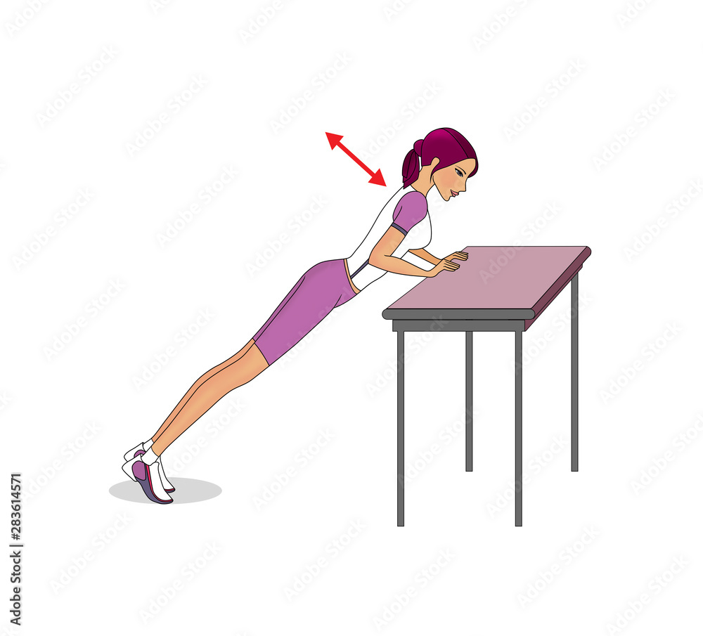 Fototapeta premium Workout at home - arms. Girl exercises push-ups. Isolated on a white background