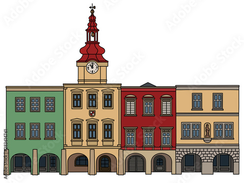 The hand drawing of four historical burger houses