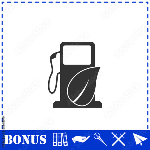 Gas station with leaves icon flat