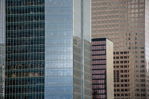 row of glass buildings facades