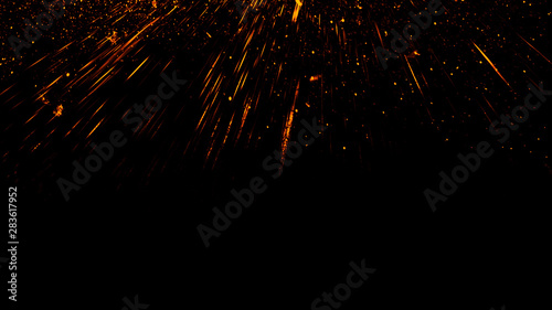 Colorful sparks flying up. Glowing blur particles embers on a dark background texture overlays. Design element
