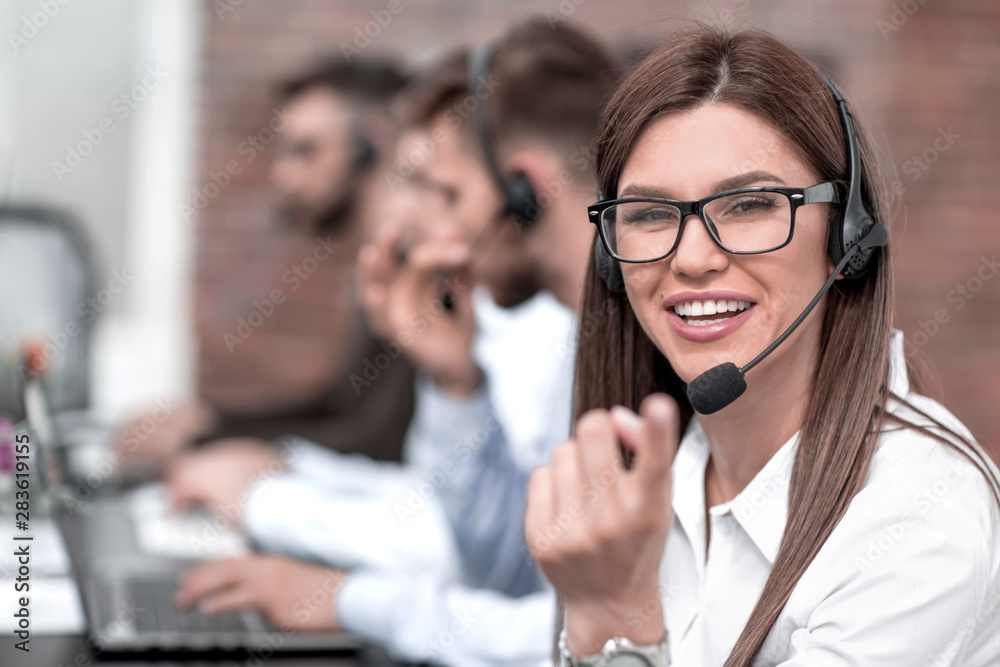 female call center operator pointing at you female call center operator pointing at you