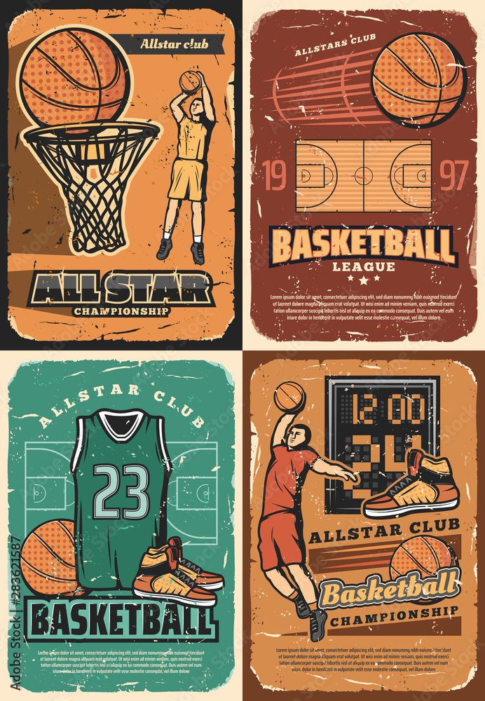Plakat Basketball sport court, players, balls and basket