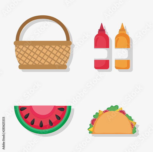 basket watermelon taco sauces picnic