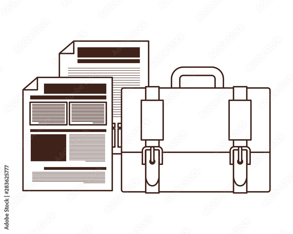 suitcase of businessman with file sheet in white background suitcase of businessman with file sheet in white background