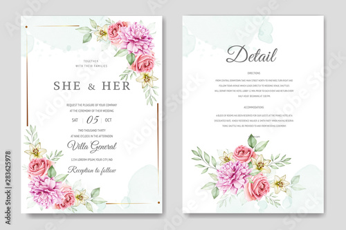 wedding invitation card with beautiful flowers template © lukasdedi