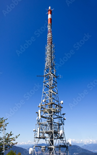 Telecommunication tower with antennas over Monte San Salvatore, Lugano, Switzerland