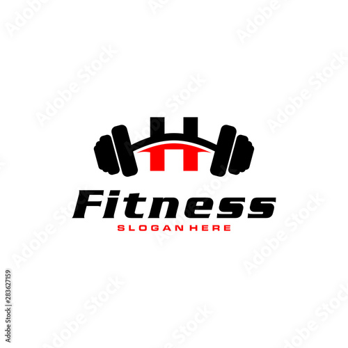 Letter H Logo With barbell. Fitness Gym logo. fitness vector logo design for gym and fitness.