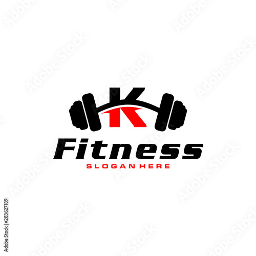 Letter K Logo With barbell. Fitness Gym logo. fitness vector logo design for gym and fitness.