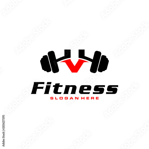 Letter V Logo With barbell. Fitness Gym logo. fitness vector logo design for gym and fitness.