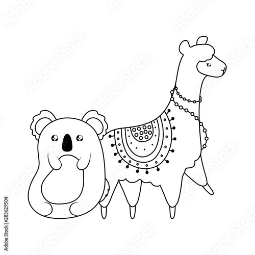 cute koala with alpaca baby animals kawaii style
