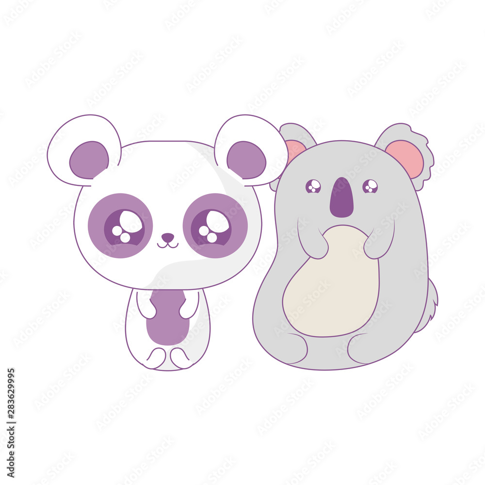 panda bear with koala baby animals kawaii style panda bear with koala baby animals kawaii style