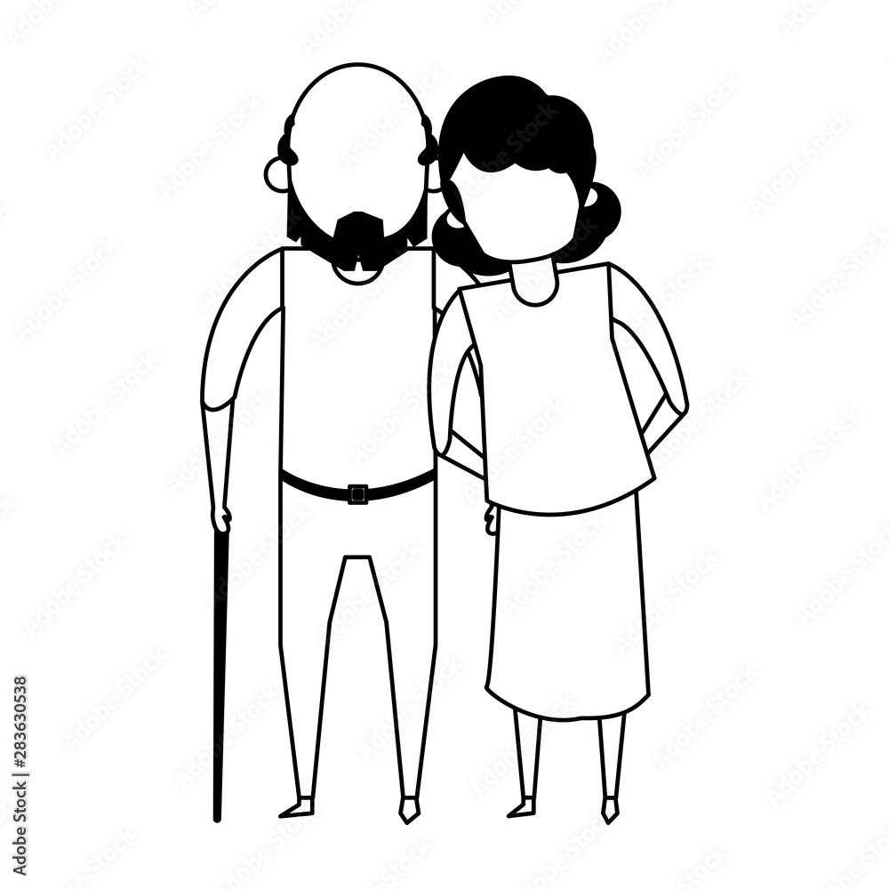 grandparents senior old people cartoon faceless in black and white grandparents senior old people cartoon faceless in black and white