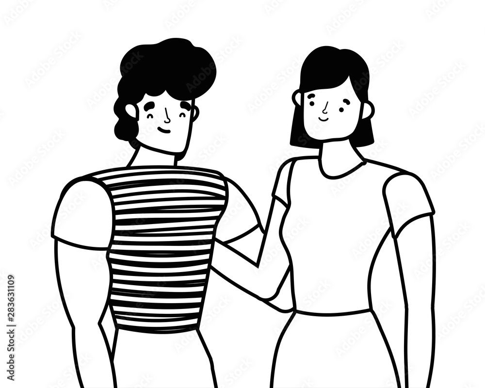 Couple of woman and man cartoon design vector illustration Couple of woman and man cartoon design vector illustration
