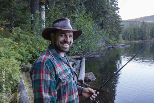 Male fishing in the lake