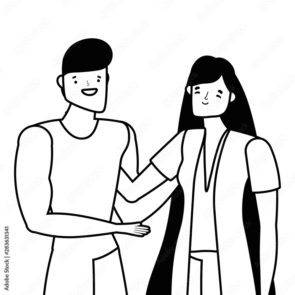 Couple of woman and man cartoon design vector illustration