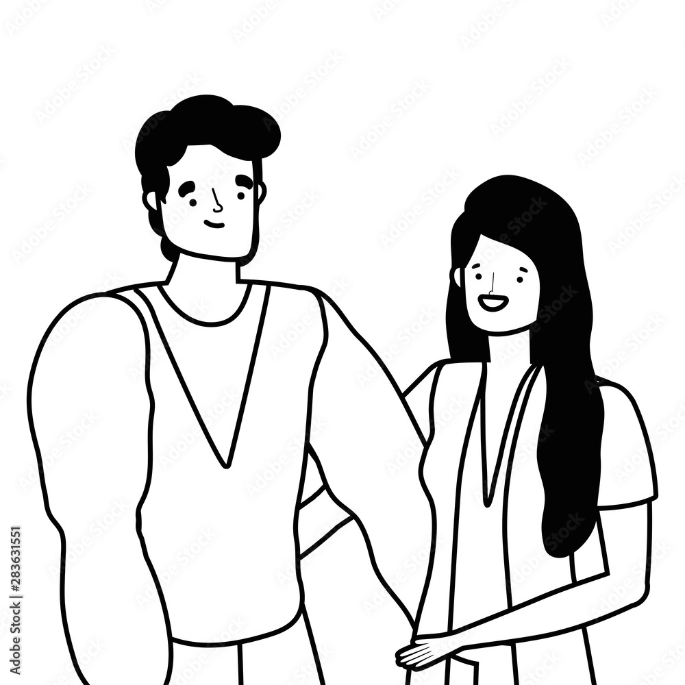 Couple of woman and man cartoon design vector illustration Couple of woman and man cartoon design vector illustration