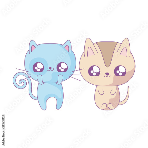 group of cute cats baby animals kawaii style © djvstock