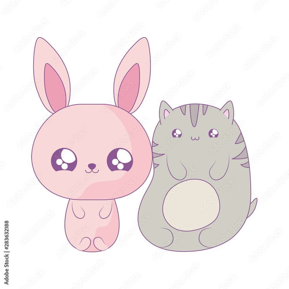 cute cat with bunny baby animals kawaii style