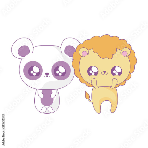 cute lion with panda bear baby animals kawaii style