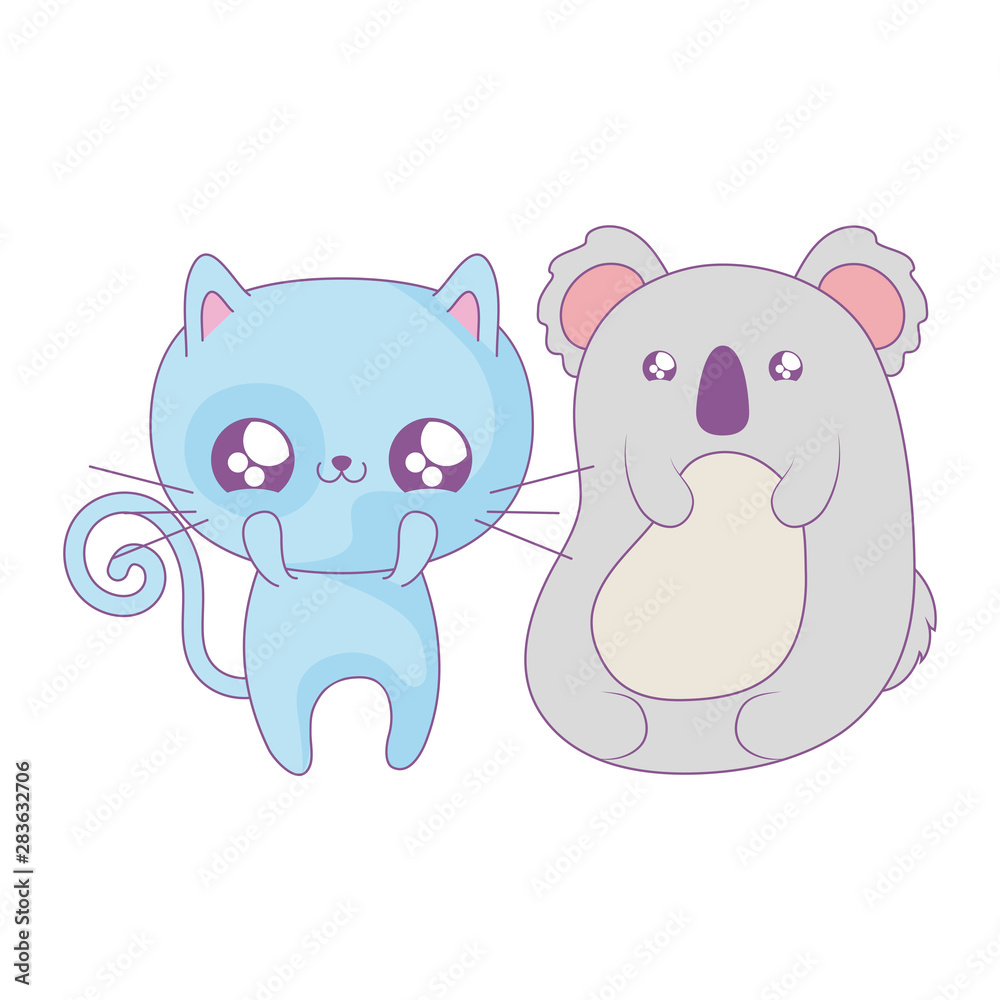 Obraz premium cute cat with koala baby animals kawaii style