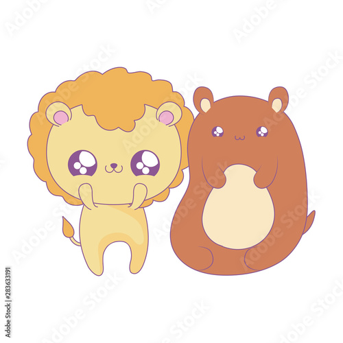 cute lion with bear baby animals kawaii style