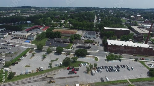 Aerial Flyover of Downtown Westminster, Maryland USA photo